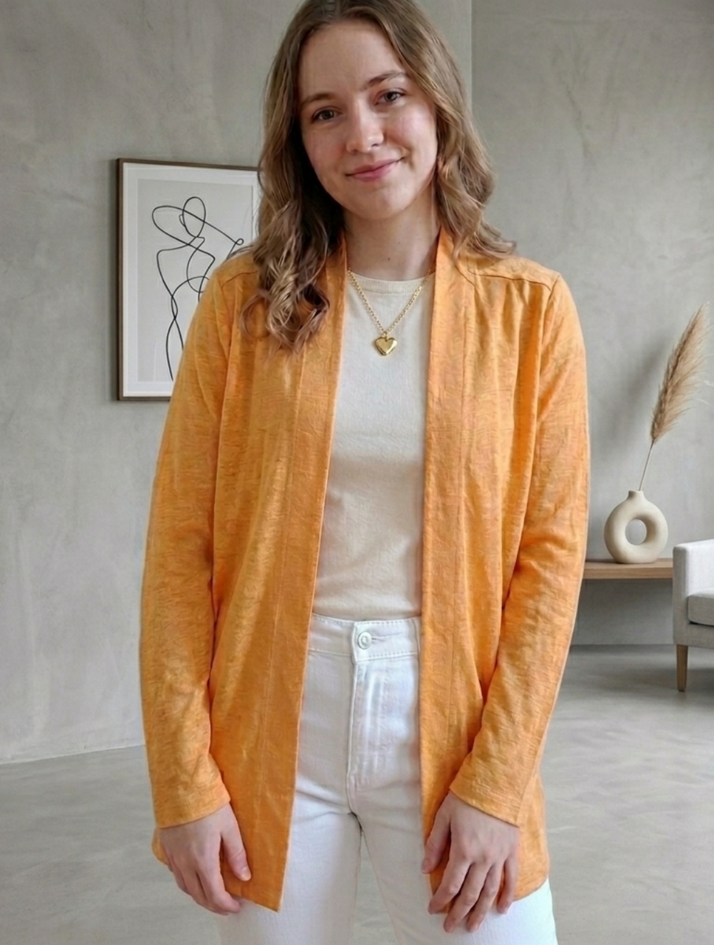 NWT Chico's Lightweight Open Front Knit Cardigan Soft Orange L